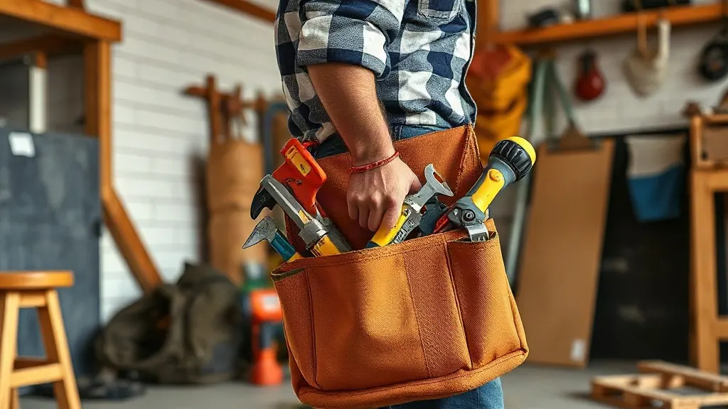Bricoleur rangeant des outils dans un sac à dos