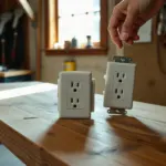 Comparaison entre une prise électrique 16A et une prise 32A posées sur un établi