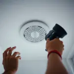 Nettoyage d'une bouche de VMC avec un aspirateur dans une salle de bain