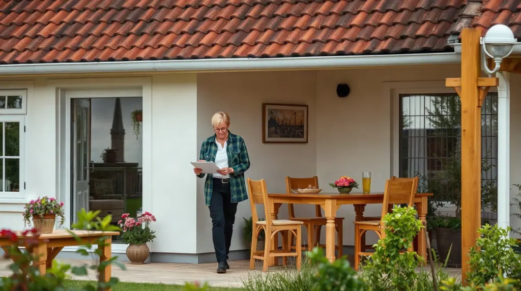 Propriétaire inspectant la toiture de sa maison