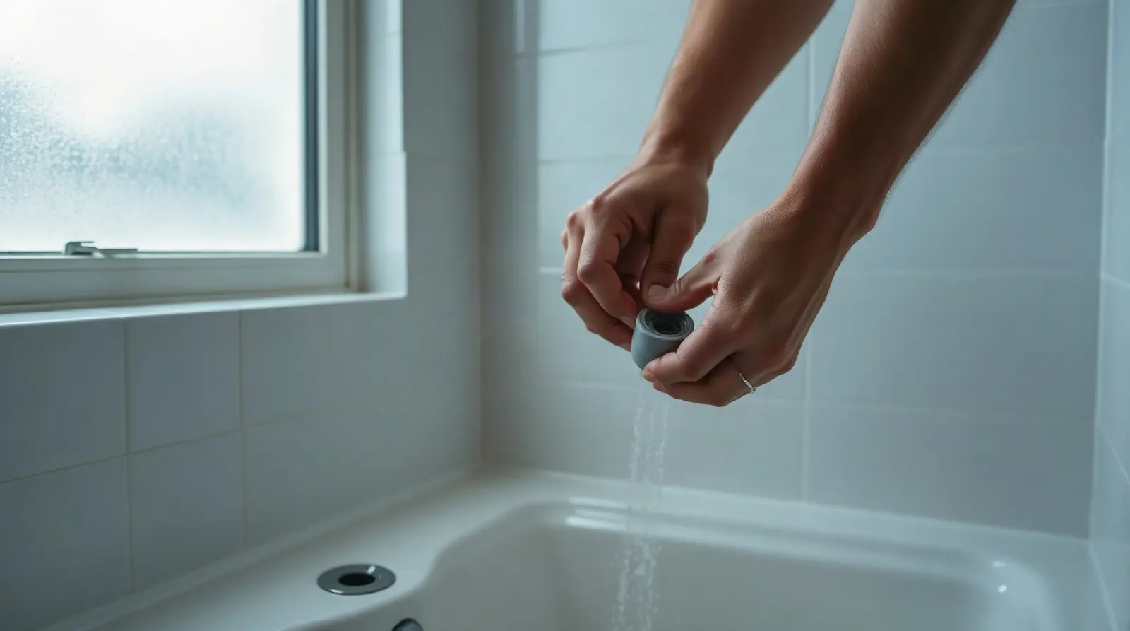 Pose d'un filtre anti calcaire sur un flexible de douche